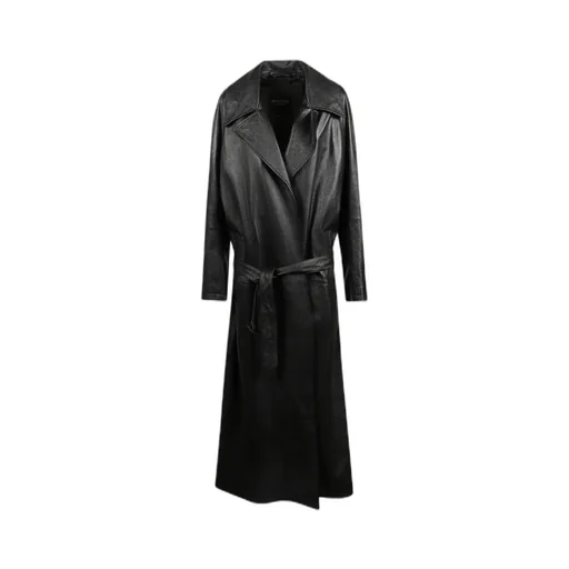 Long-Sleeved Leather Trench Coat