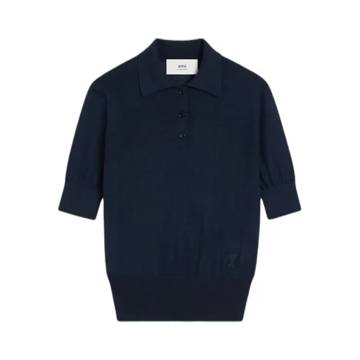 Ami Paris Ami De Coeur Fine Knit Polo Top