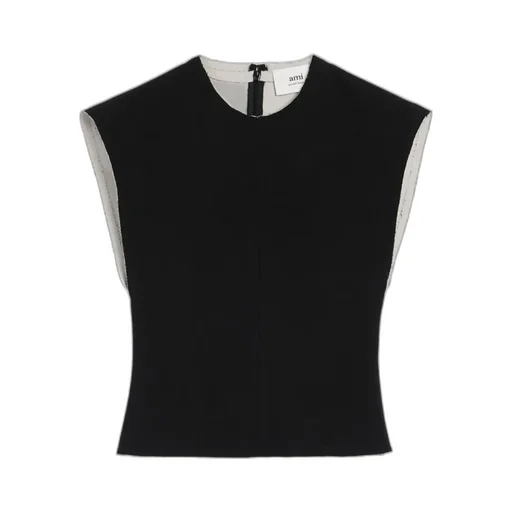Black Wool Sleeveless Bicolor Top