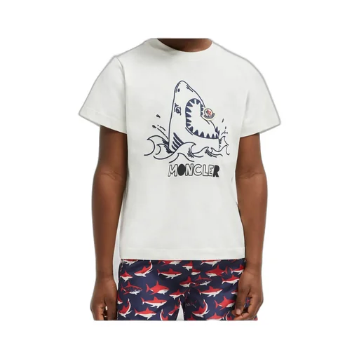 Embroidered Shark Motif Cotton Jersey T-Shirt