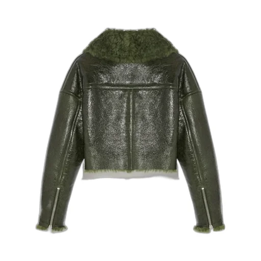 Patent-Merino Cropped Biker Jacket