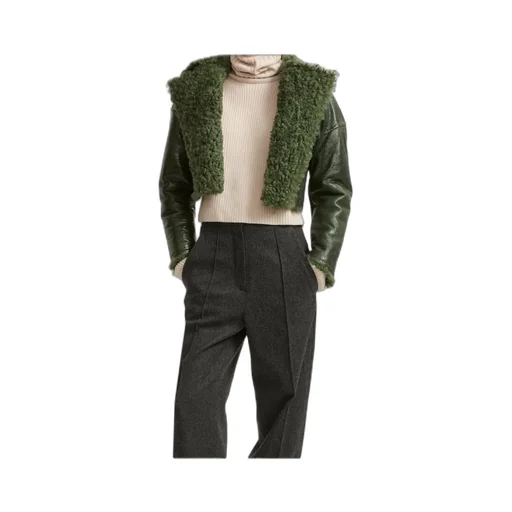 Patent-Merino Cropped Biker Jacket