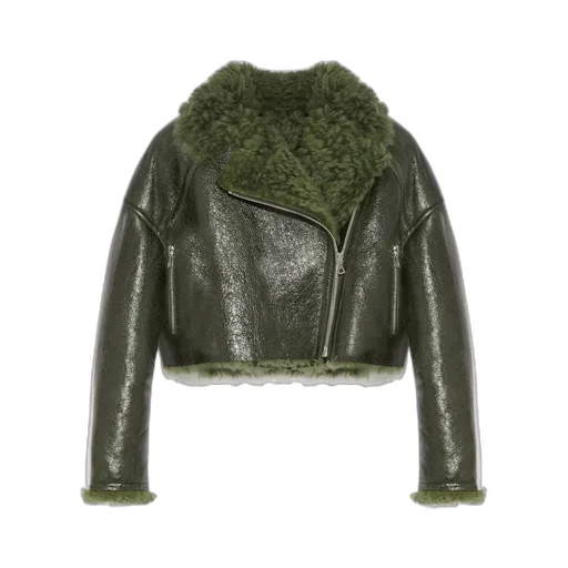 Patent-Merino Cropped Biker Jacket