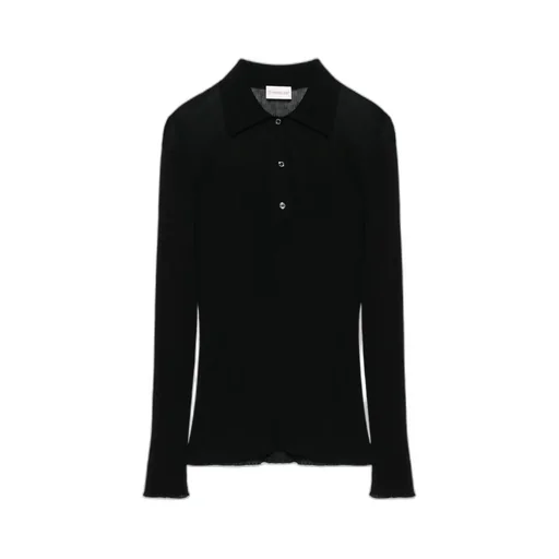 Moncler Long-Sleeved Fine Ribbed Polo Top