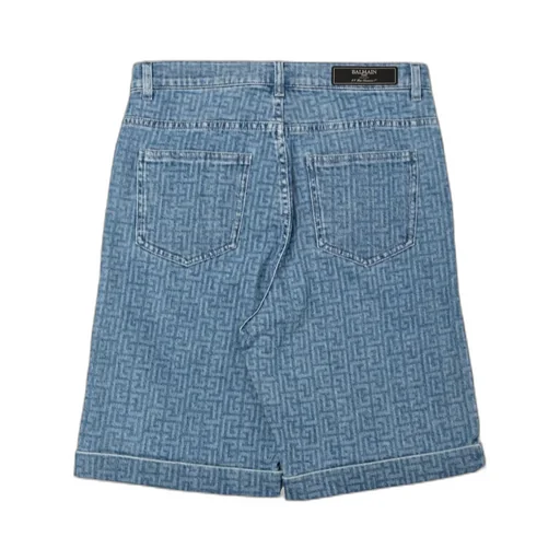 Balmain Kids Logo Printed Denim Shorts