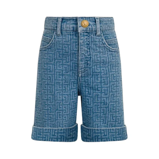 Balmain Kids Logo Printed Denim Shorts
