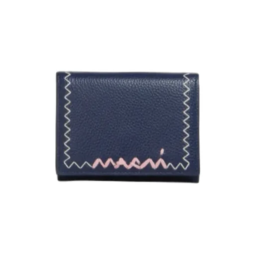 Black Leather Trifold Wallet With Marni Symbol Logo