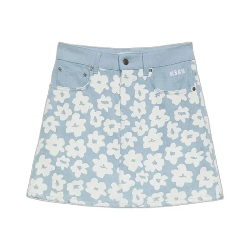 Floral-Print Denim Skirt