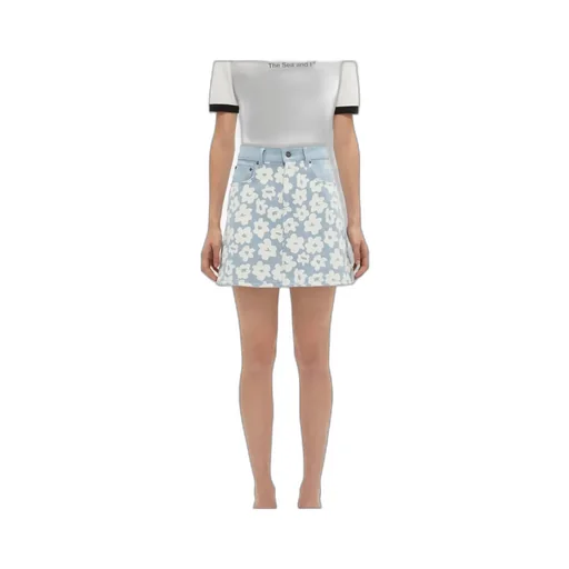 Floral-Print Denim Skirt