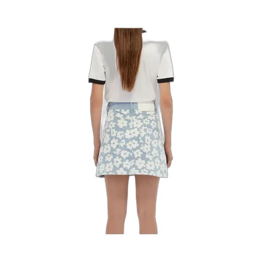 Floral-Print Denim Skirt