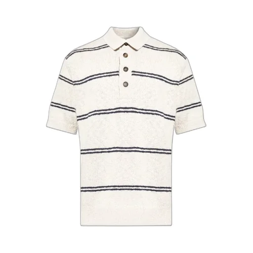 Eleventy Striped Knit Polo Shirt
