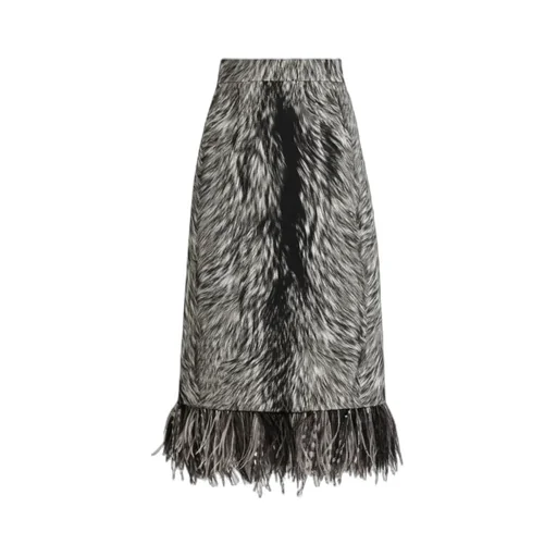 Feather-Trim Faux-Fur Skirt