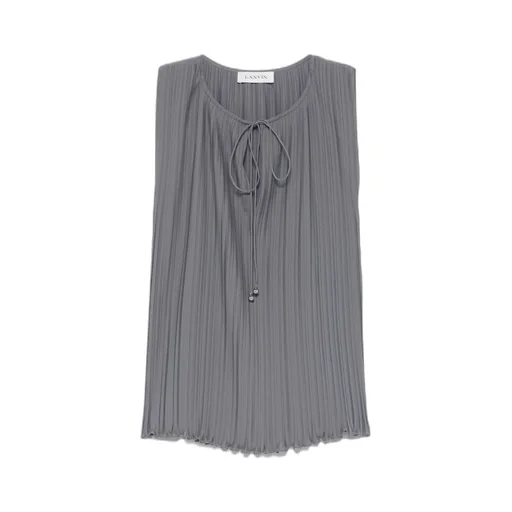 Lanvin Keyhole Neck Sleeveless Pleated Blouse