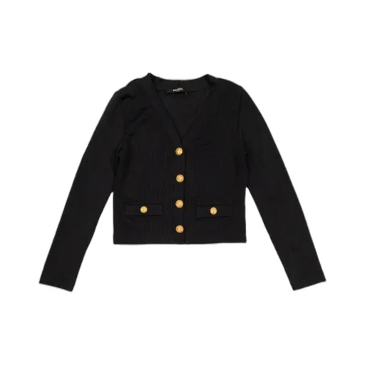 Balmain Kids Monogram V-Neck Button-Up Cardigan