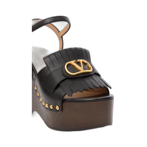 Valentino Vlogo Plaque Fringed Edge Sandals