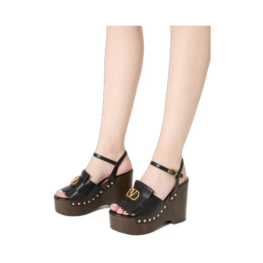 Valentino Vlogo Plaque Fringed Edge Sandals
