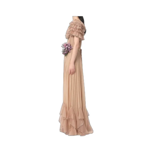 Valentino Floral Embellished Ruffled V-Neck Dress
