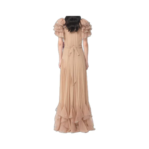 Valentino Floral Embellished Ruffled V-Neck Dress