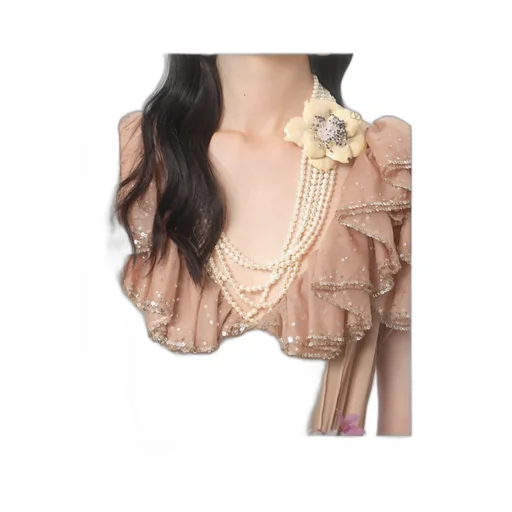Valentino Floral Embellished Ruffled V-Neck Dress