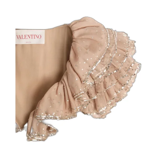 Valentino Floral Embellished Ruffled V-Neck Dress