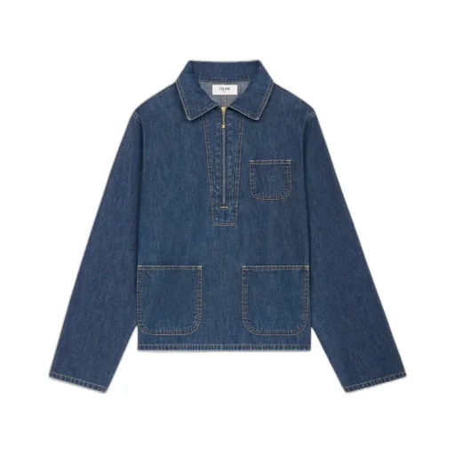 Quater Zip Shirt In Dark Ocean Wash Denim