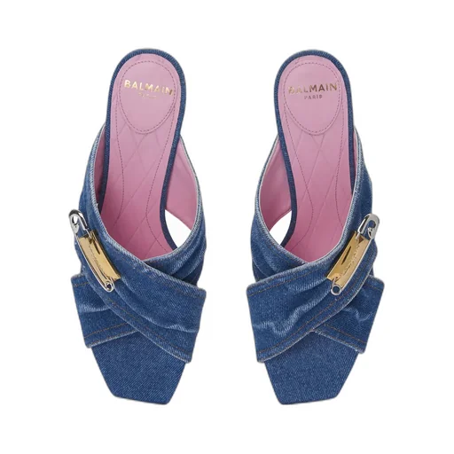 Balmain Denim Safety Pin Mules
