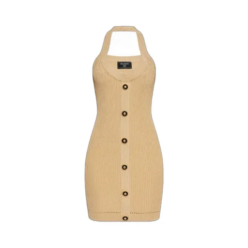 Balmain Halterneck Ribbed Knit Mini Dress