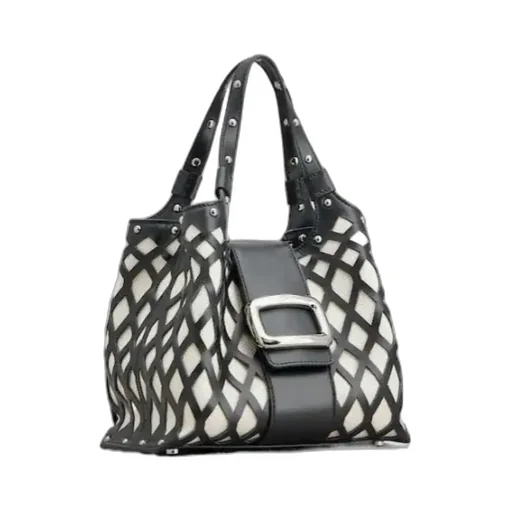 Viv' Choc Mini Shopping Bag In Leather And Fabric
