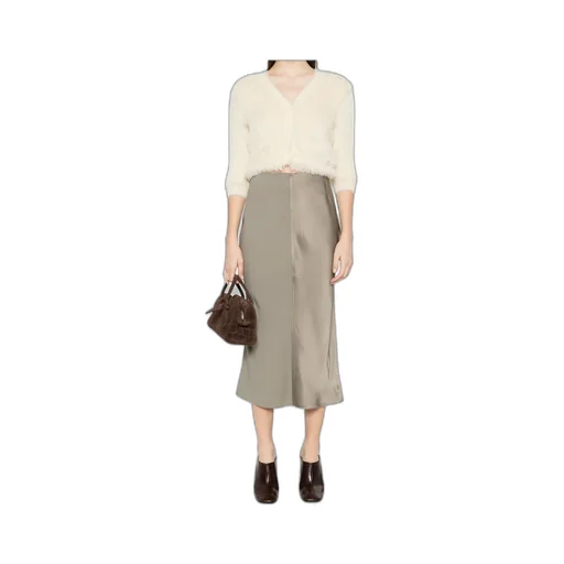 Ami Satin Unlined Midi Skirt