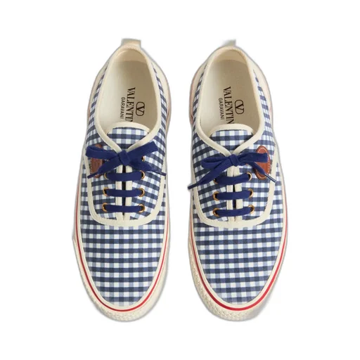 Valentino Gingham-Checked Lace-Up Sneakers