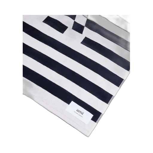 Ami Paris Ami De Coeur Logo Patch Striped Beach Towel