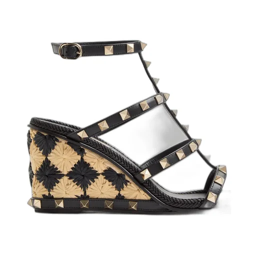 Valentino	Garavani Rockstud Open Toe Wedge Sandals