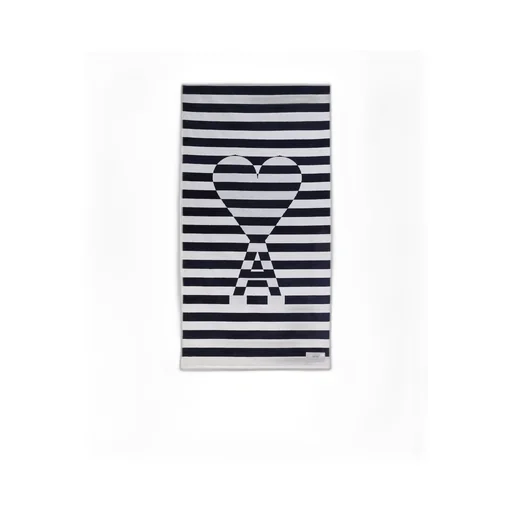 Ami Paris Ami De Coeur Logo Patch Striped Beach Towel
