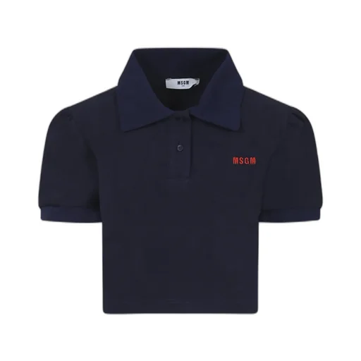 Msgm Kids Logo Embroidered Piqu Polo Shirt