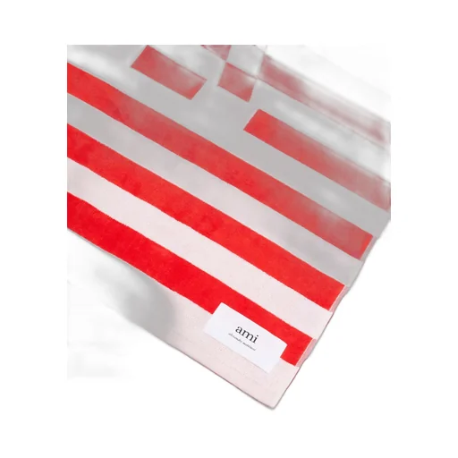 Ami Paris Ami De Coeur Logo Patch Striped Beach Towel