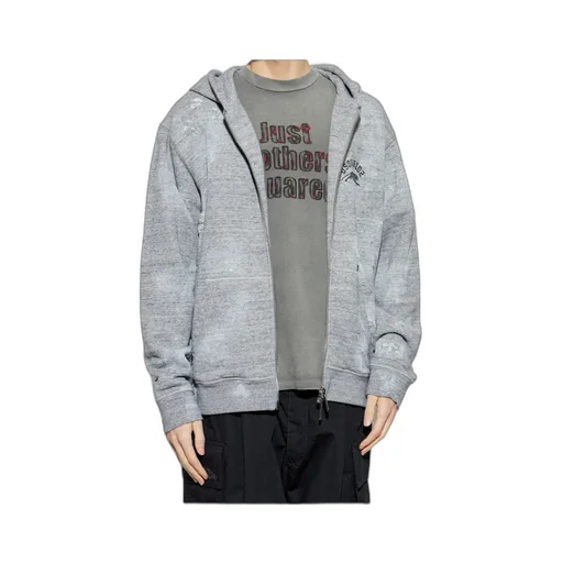 Dsquared2 Logo Printed Zipped Destroyed Hoodie