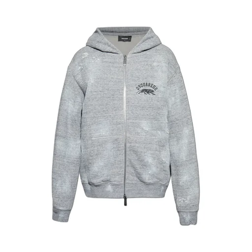 Dsquared2 Logo Printed Zipped Destroyed Hoodie