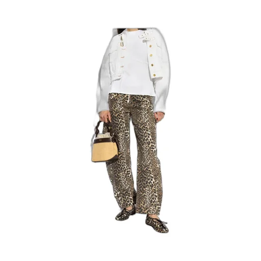 Leopard Printed Denim Lace-Up Ballerinas