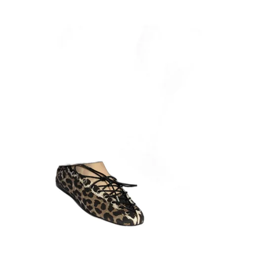 Leopard Printed Denim Lace-Up Ballerinas