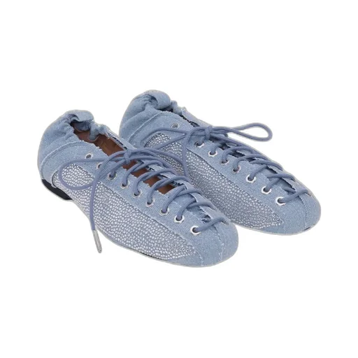 Lace-Up Ballerinas In Crystal-Embellished Denim