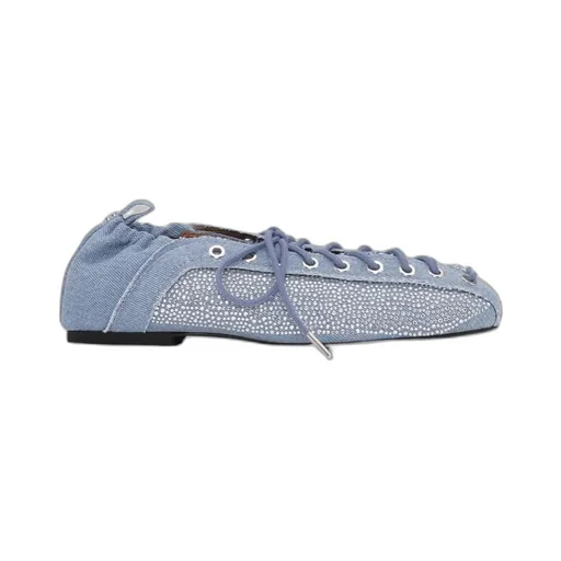 Lace-Up Ballerinas In Crystal-Embellished Denim