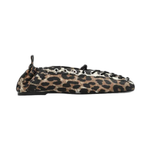 Leopard Printed Denim Lace-Up Ballerinas
