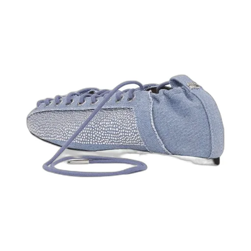 Lace-Up Ballerinas In Crystal-Embellished Denim
