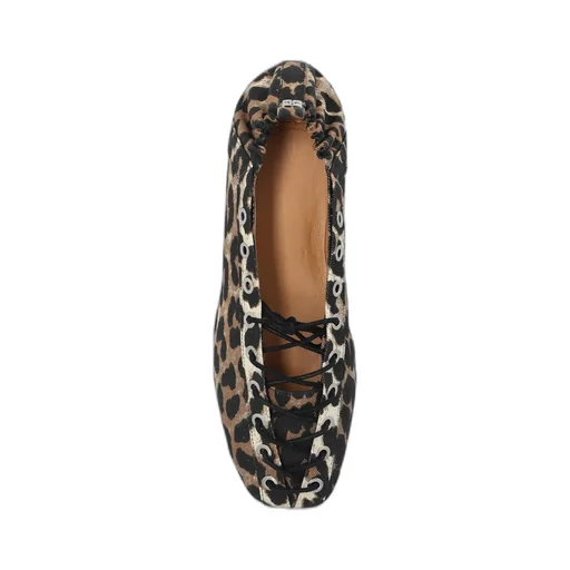 Leopard Printed Denim Lace-Up Ballerinas