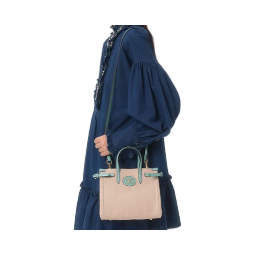 Valentino Vlogo Plaque Mini-Check Top Handle Bag