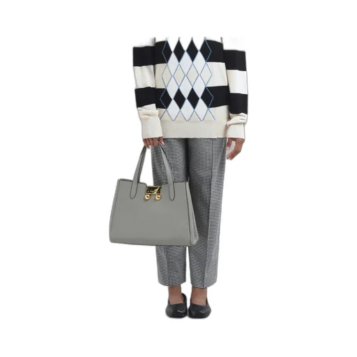 Grey Leather Trunkaroo Tote Handbag