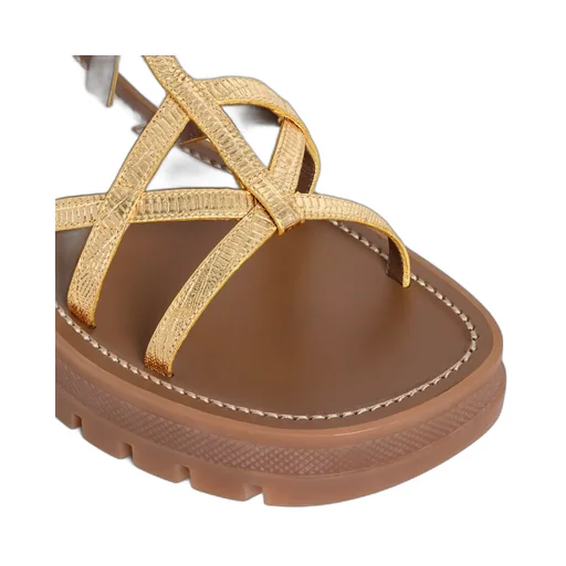 Celine - Clea Triomphe Strappy Sandal In Lizard Stamped Metalized Calfskin