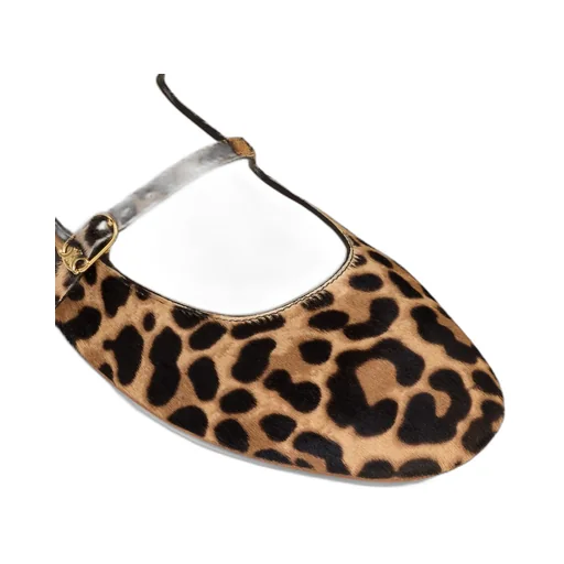 Les Ballerines Celine Double Strap Ballerina In Leopard Printed Hairy Calfskin