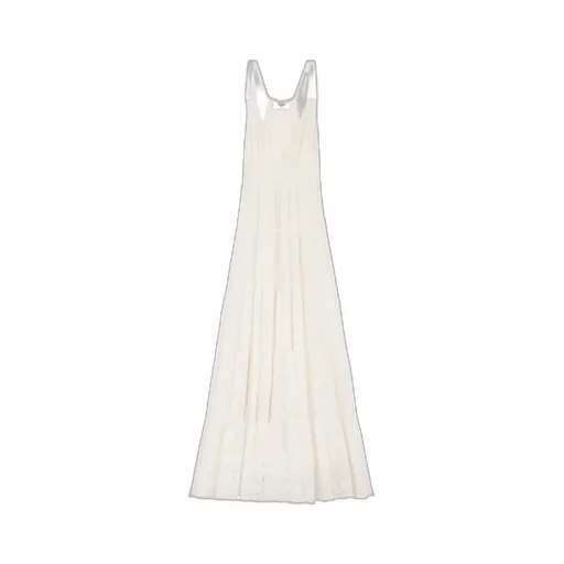 Embroidered Long Dress In Cotton Silk Crepon