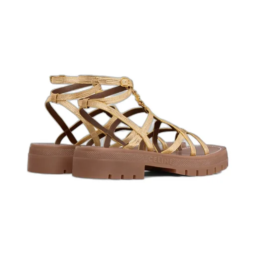 Celine - Clea Triomphe Strappy Sandal In Lizard Stamped Metalized Calfskin